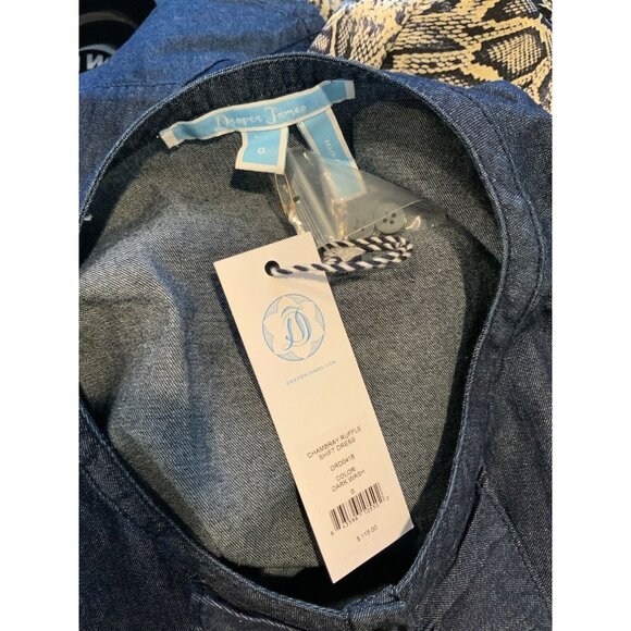 Draper James Blue Chambray Ruffle Shirt Dress W/ Ruffle Front Dress, Size 0, NWT - Picture 6 of 6